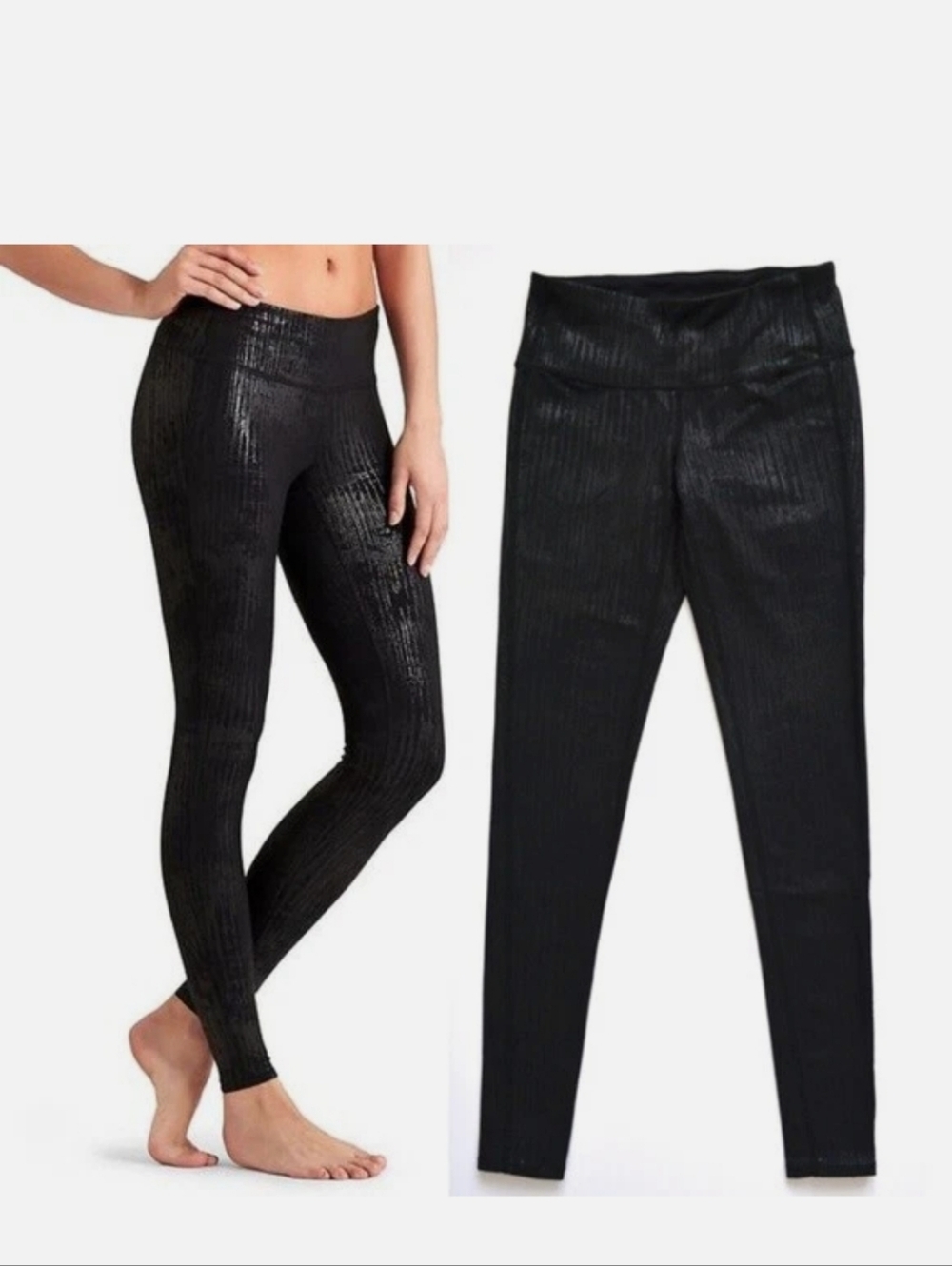 EUC Athleta Chaturanga Metallic Crackle Leggings, BLACK SIZE S #159874 W0412H